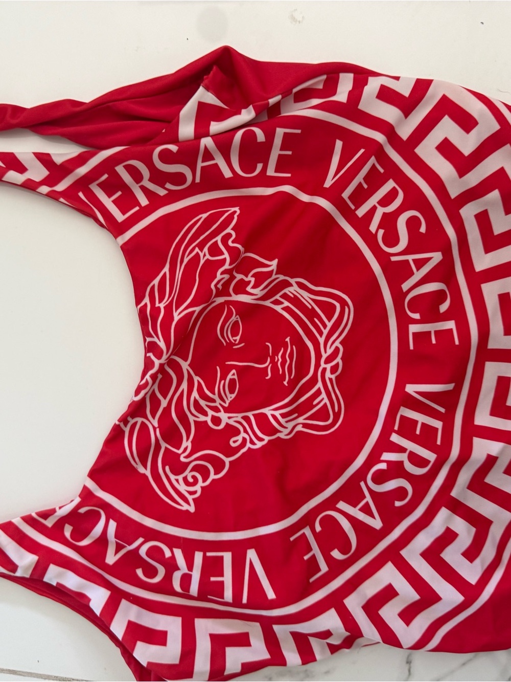 Versace Red and White Medusa Logo Tote